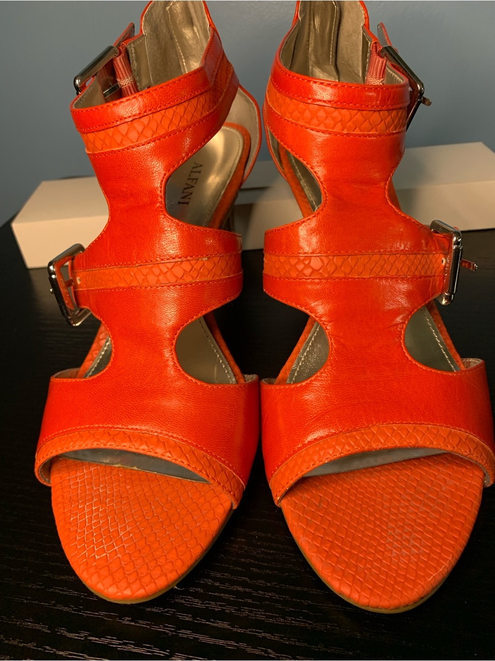 Alfani Red heel with Red/Orange Cutout Buckle Heels